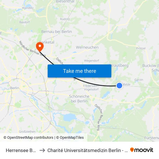 Herrensee Bahnhof to Charité Universitätsmedizin Berlin -  Campus Buch map