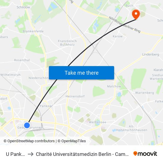 U Pankstr. to Charité Universitätsmedizin Berlin -  Campus Buch map