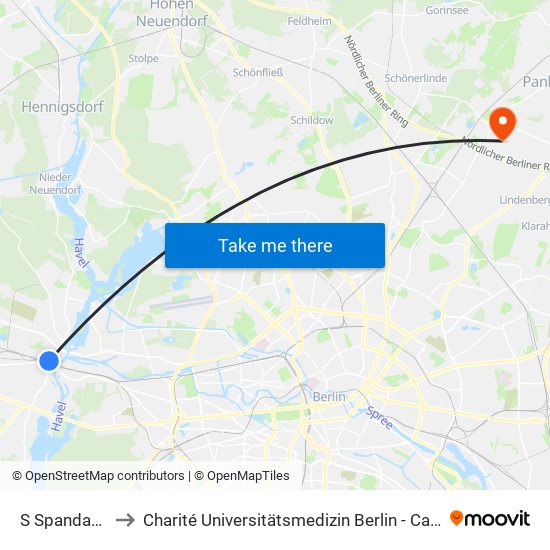 S Spandau Bhf to Charité Universitätsmedizin Berlin -  Campus Buch map