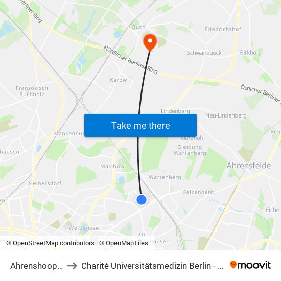Ahrenshooper Str. to Charité Universitätsmedizin Berlin -  Campus Buch map