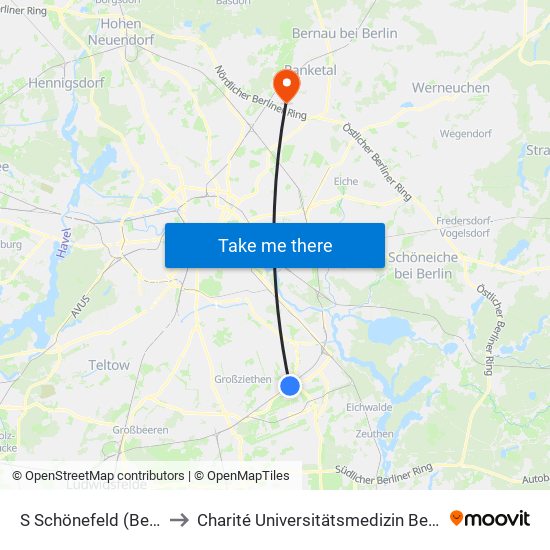 S Schönefeld (Bei Berlin) Bhf to Charité Universitätsmedizin Berlin -  Campus Buch map