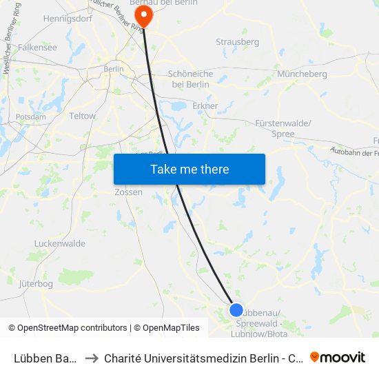 Lübben Bahnhof to Charité Universitätsmedizin Berlin -  Campus Buch map
