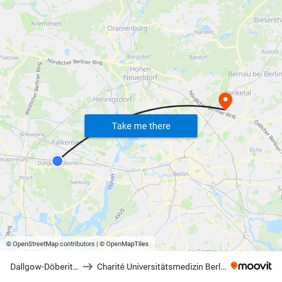 Dallgow-Döberitz Bahnhof to Charité Universitätsmedizin Berlin -  Campus Buch map