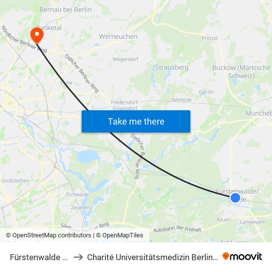 Fürstenwalde Bahnhof to Charité Universitätsmedizin Berlin -  Campus Buch map