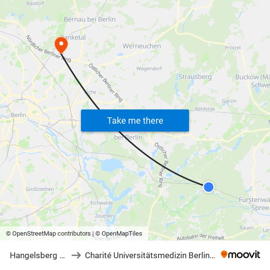 Hangelsberg Bahnhof to Charité Universitätsmedizin Berlin -  Campus Buch map