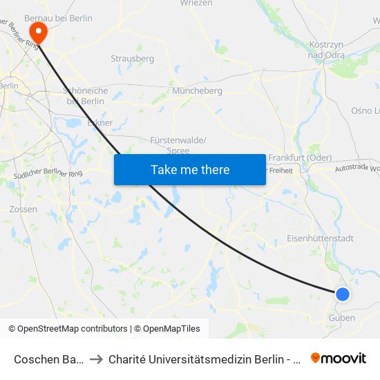 Coschen Bahnhof to Charité Universitätsmedizin Berlin -  Campus Buch map