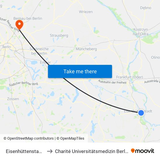 Eisenhüttenstadt Bahnhof to Charité Universitätsmedizin Berlin -  Campus Buch map