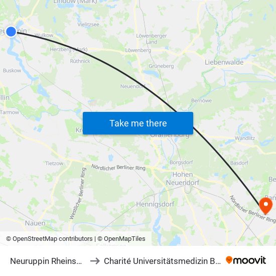 Neuruppin Rheinsberger Tor Bhf to Charité Universitätsmedizin Berlin -  Campus Buch map