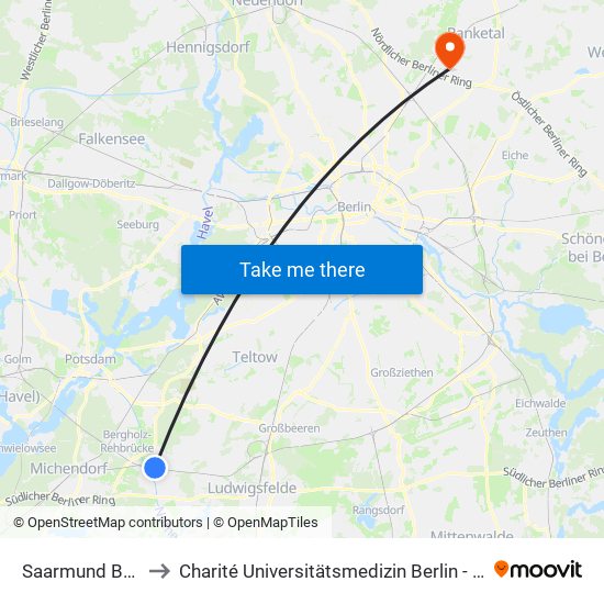 Saarmund Bahnhof to Charité Universitätsmedizin Berlin -  Campus Buch map