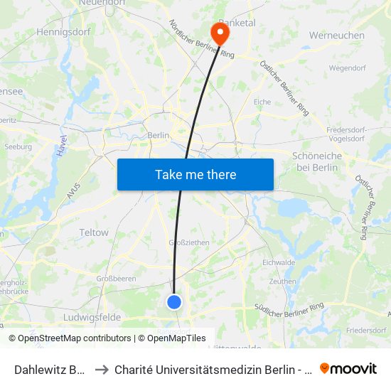 Dahlewitz Bahnhof to Charité Universitätsmedizin Berlin -  Campus Buch map