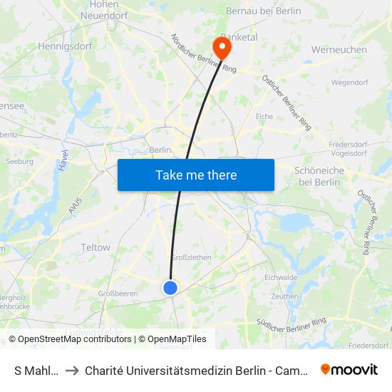S Mahlow to Charité Universitätsmedizin Berlin -  Campus Buch map