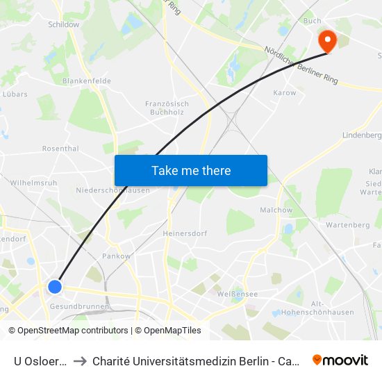 U Osloer Str. to Charité Universitätsmedizin Berlin -  Campus Buch map