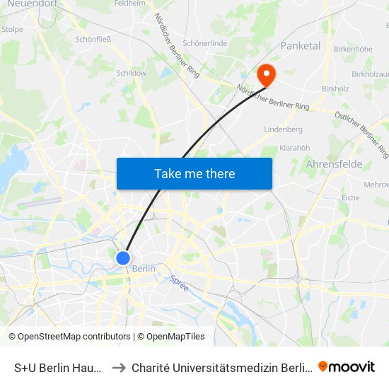 S+U Berlin Hauptbahnhof to Charité Universitätsmedizin Berlin -  Campus Buch map