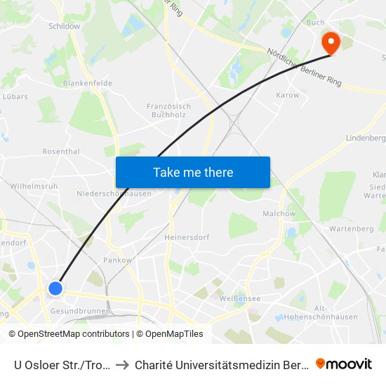 U Osloer Str./Tromsöer Str. to Charité Universitätsmedizin Berlin -  Campus Buch map