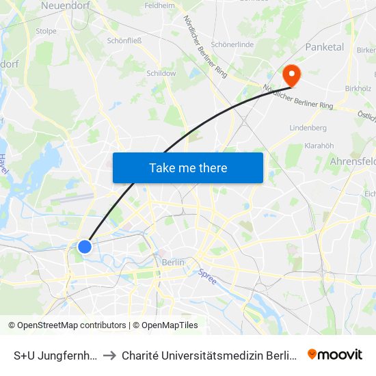 S+U Jungfernheide Bhf to Charité Universitätsmedizin Berlin -  Campus Buch map