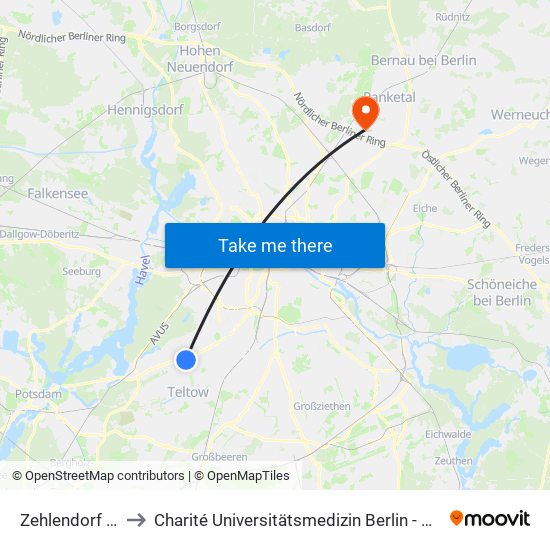 Zehlendorf Eiche to Charité Universitätsmedizin Berlin -  Campus Buch map