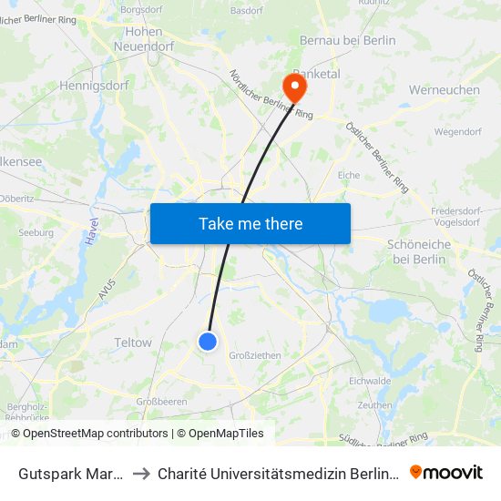 Gutspark Marienfelde to Charité Universitätsmedizin Berlin -  Campus Buch map