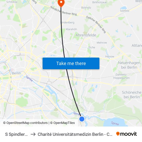 S Spindlersfeld to Charité Universitätsmedizin Berlin -  Campus Buch map