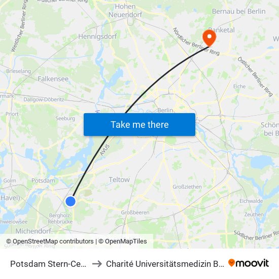 Potsdam Stern-Center/Nuthestr. to Charité Universitätsmedizin Berlin -  Campus Buch map