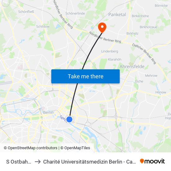 S Ostbahnhof to Charité Universitätsmedizin Berlin -  Campus Buch map