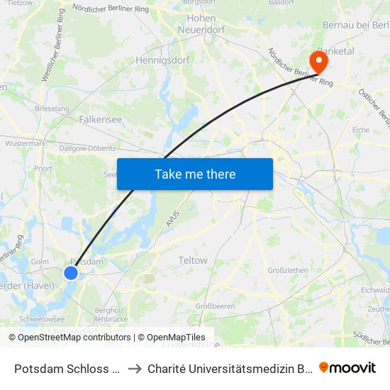 Potsdam Schloss Charlottenhof to Charité Universitätsmedizin Berlin -  Campus Buch map