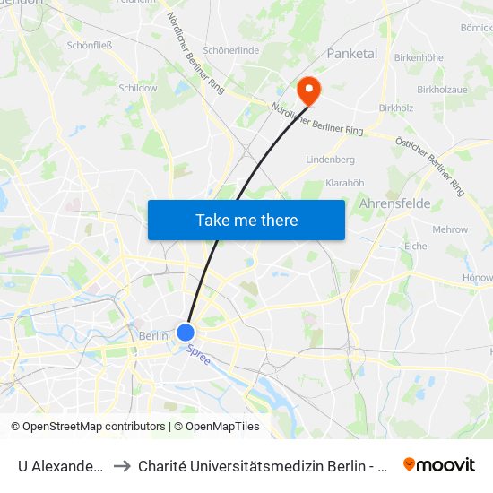 U Alexanderplatz to Charité Universitätsmedizin Berlin -  Campus Buch map