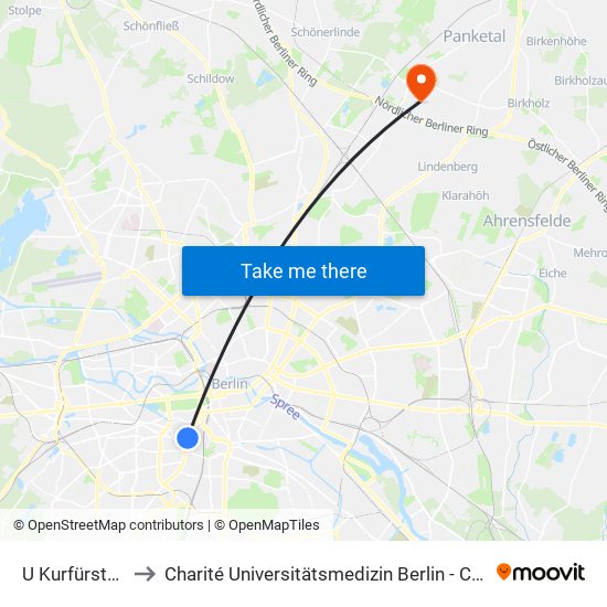 U Kurfürstenstr. to Charité Universitätsmedizin Berlin -  Campus Buch map