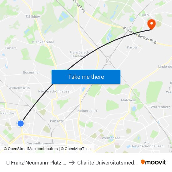 U Franz-Neumann-Platz (Am Schäfersee) (Berlin) to Charité Universitätsmedizin Berlin -  Campus Buch map