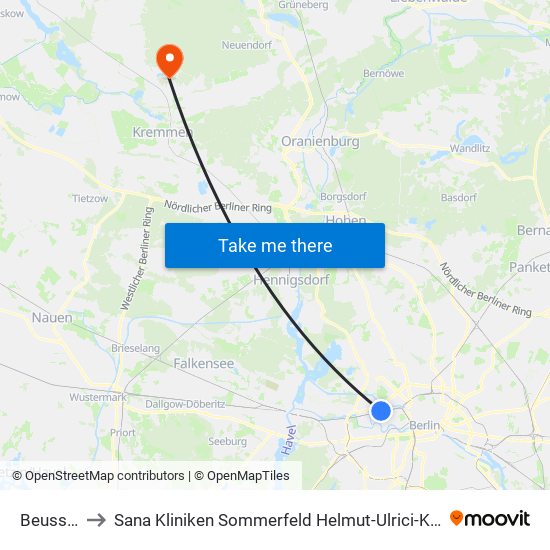 Beusselstr. to Sana Kliniken Sommerfeld Helmut-Ulrici-Kliniken Kremmen OT map