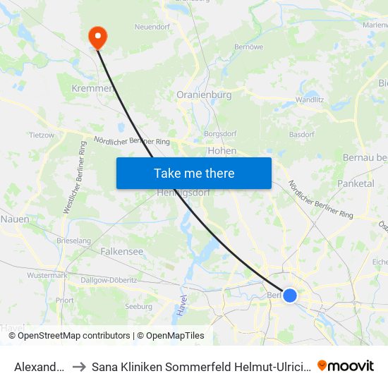 Alexanderplatz to Sana Kliniken Sommerfeld Helmut-Ulrici-Kliniken Kremmen OT map