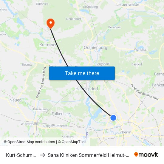 Kurt-Schumacher-Platz to Sana Kliniken Sommerfeld Helmut-Ulrici-Kliniken Kremmen OT map