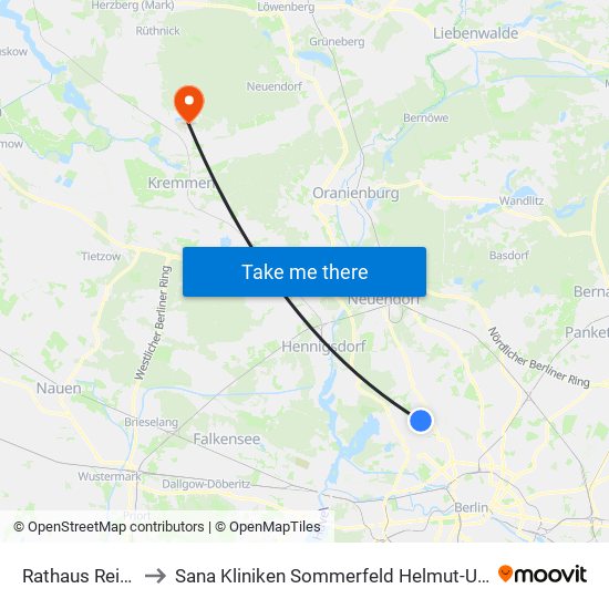 Rathaus Reinickendorf to Sana Kliniken Sommerfeld Helmut-Ulrici-Kliniken Kremmen OT map