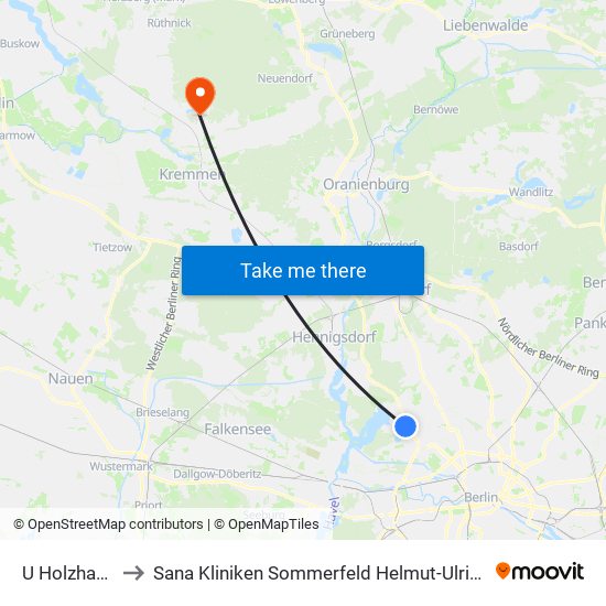 U Holzhauser Str. to Sana Kliniken Sommerfeld Helmut-Ulrici-Kliniken Kremmen OT map