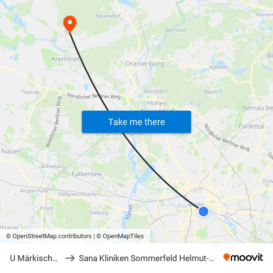 U Märkisches Museum to Sana Kliniken Sommerfeld Helmut-Ulrici-Kliniken Kremmen OT map