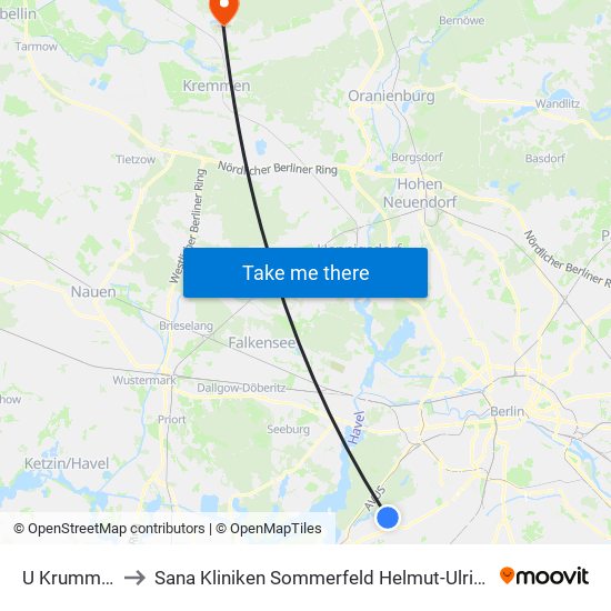 U Krumme Lanke to Sana Kliniken Sommerfeld Helmut-Ulrici-Kliniken Kremmen OT map