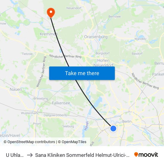 U Uhlandstr. to Sana Kliniken Sommerfeld Helmut-Ulrici-Kliniken Kremmen OT map