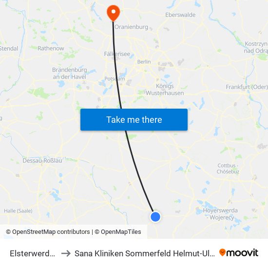 Elsterwerda Bahnhof to Sana Kliniken Sommerfeld Helmut-Ulrici-Kliniken Kremmen OT map