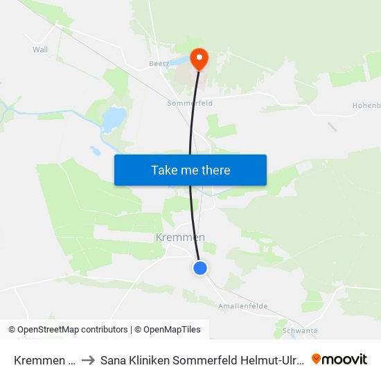 Kremmen Bahnhof to Sana Kliniken Sommerfeld Helmut-Ulrici-Kliniken Kremmen OT map