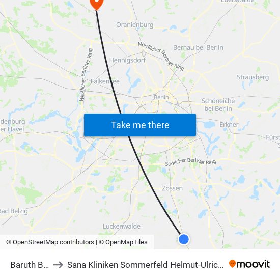 Baruth Bahnhof to Sana Kliniken Sommerfeld Helmut-Ulrici-Kliniken Kremmen OT map