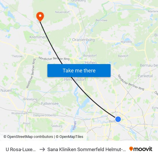 U Rosa-Luxemburg-Platz to Sana Kliniken Sommerfeld Helmut-Ulrici-Kliniken Kremmen OT map