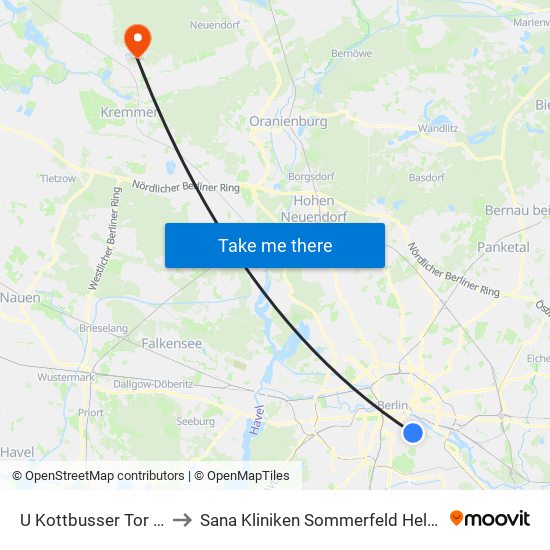 U Kottbusser Tor [Reichenberger Str.] to Sana Kliniken Sommerfeld Helmut-Ulrici-Kliniken Kremmen OT map