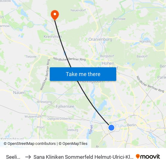 Seelingstr. to Sana Kliniken Sommerfeld Helmut-Ulrici-Kliniken Kremmen OT map