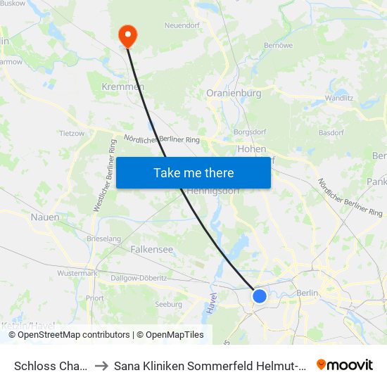 Schloss Charlottenburg to Sana Kliniken Sommerfeld Helmut-Ulrici-Kliniken Kremmen OT map