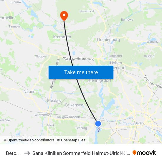 Betckestr. to Sana Kliniken Sommerfeld Helmut-Ulrici-Kliniken Kremmen OT map