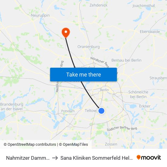 Nahmitzer Damm/Marienfelder Allee to Sana Kliniken Sommerfeld Helmut-Ulrici-Kliniken Kremmen OT map