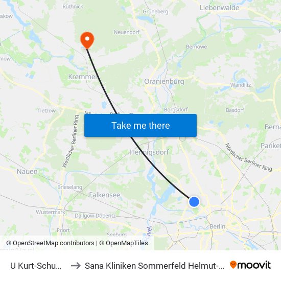 U Kurt-Schumacher-Platz to Sana Kliniken Sommerfeld Helmut-Ulrici-Kliniken Kremmen OT map