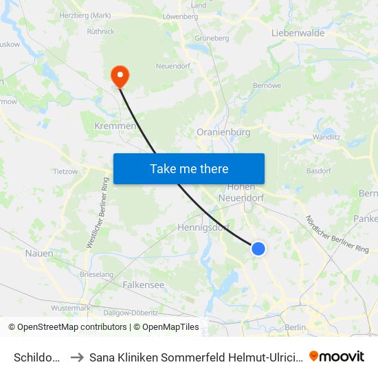 Schildower Str. to Sana Kliniken Sommerfeld Helmut-Ulrici-Kliniken Kremmen OT map