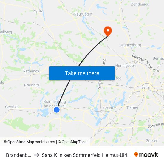 Brandenburg Zob to Sana Kliniken Sommerfeld Helmut-Ulrici-Kliniken Kremmen OT map