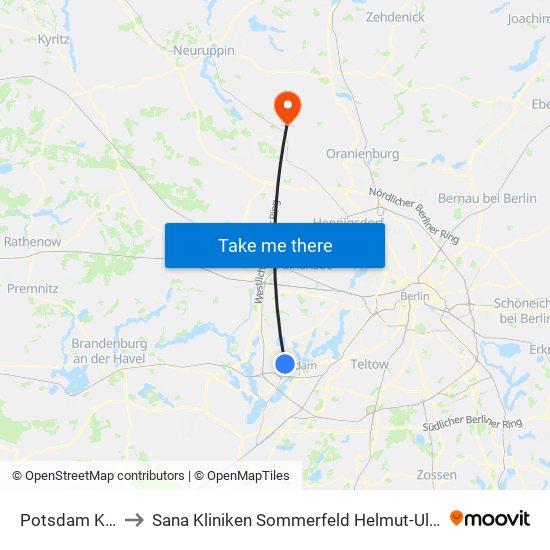 Potsdam Kirschallee to Sana Kliniken Sommerfeld Helmut-Ulrici-Kliniken Kremmen OT map