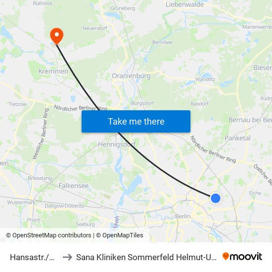 Hansastr./Buschallee to Sana Kliniken Sommerfeld Helmut-Ulrici-Kliniken Kremmen OT map